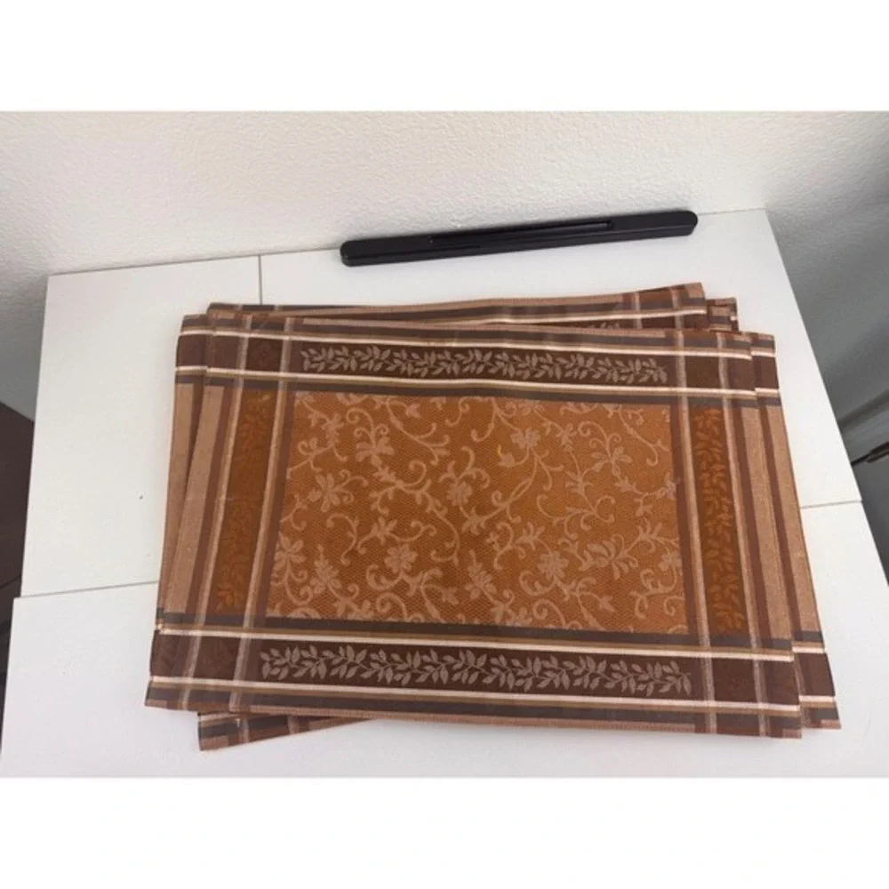 Set of 6 Brown Floral Pattern Placemats Table Mats‎ Dining Kitchen Decor